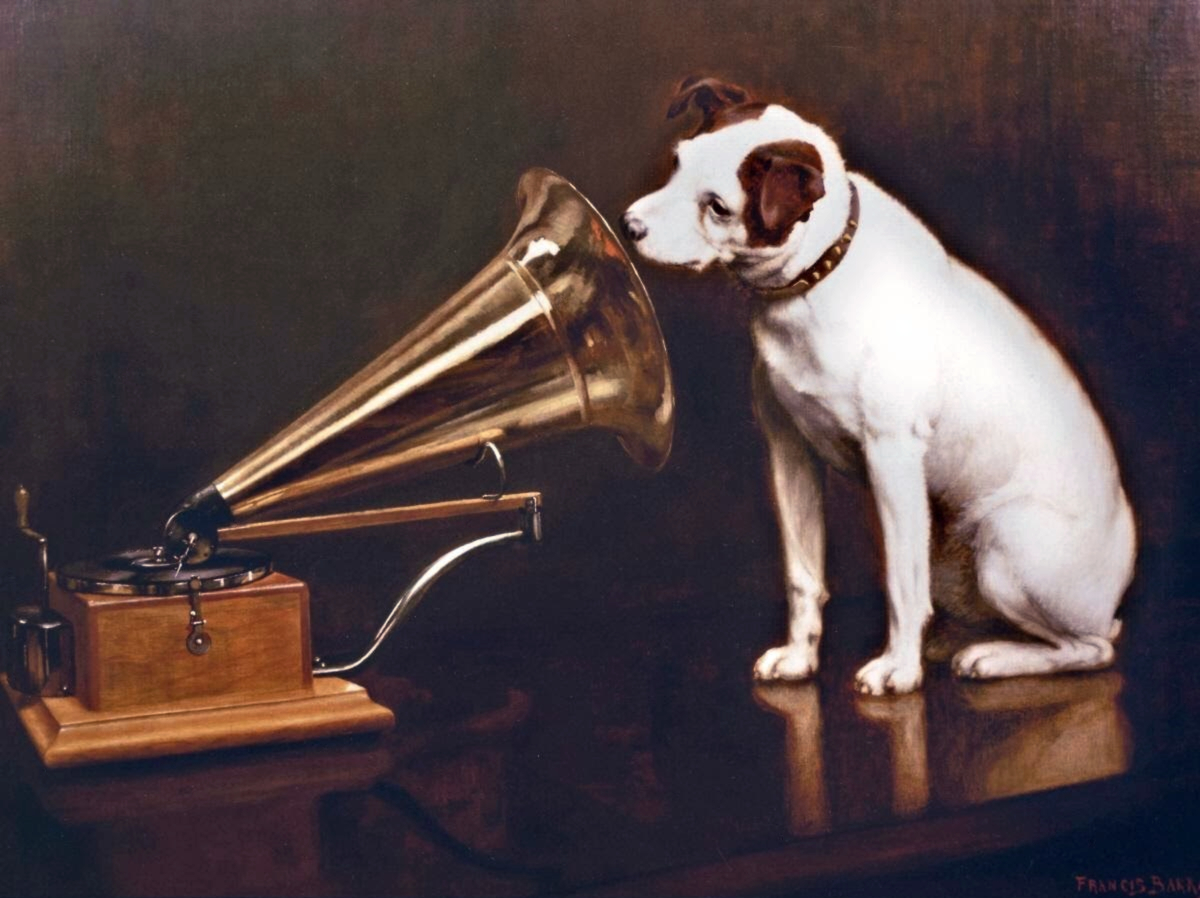 "His Master's Voice" — Francis Barraud's 1898 painting of Nipper listening to a phonograph
