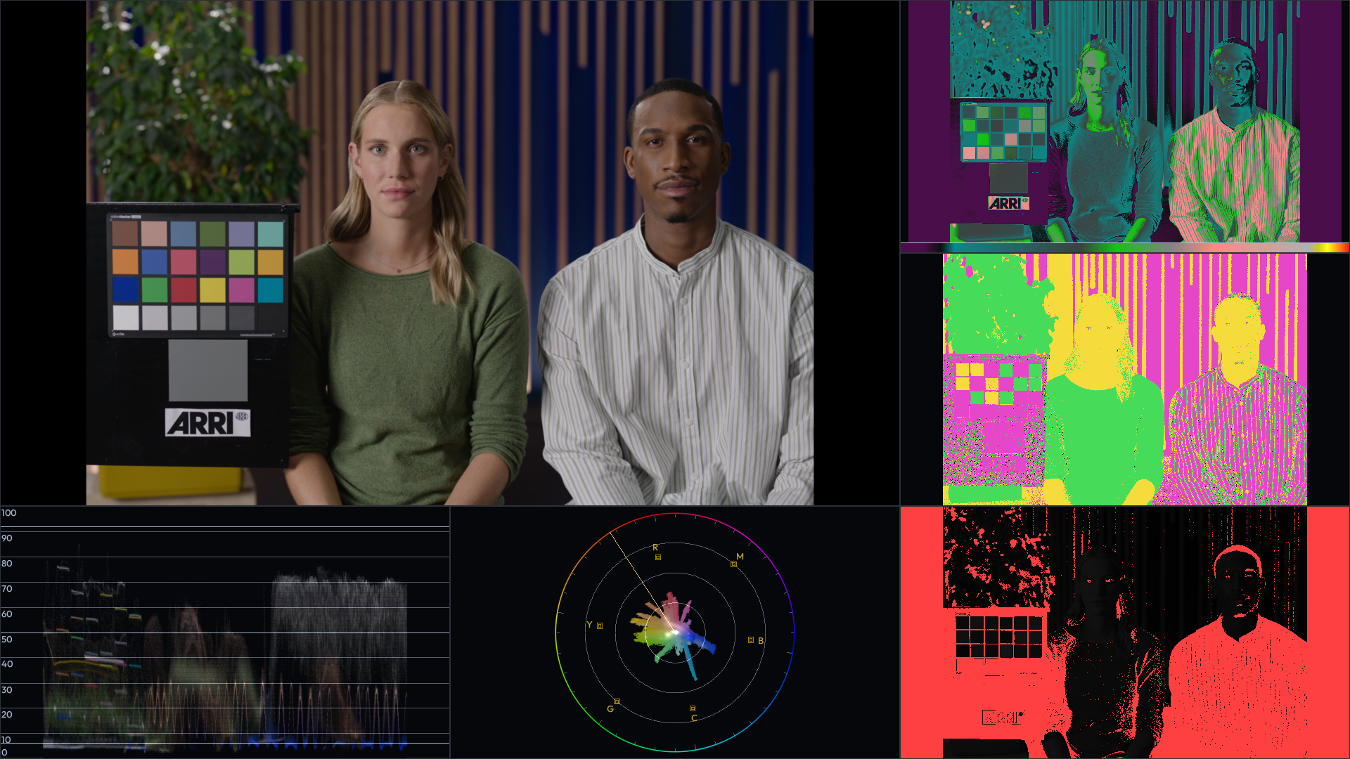 Vector scopes running on an on-set DIT workstation